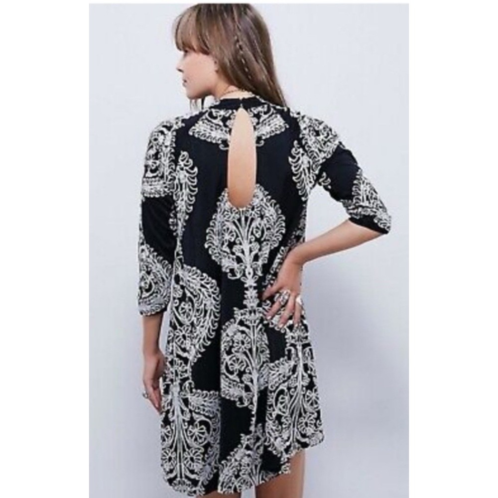 Free People New Romantics Fiesta Floral Boho Mock Neck Mini Dress Sz XS - Picture 2 of 11